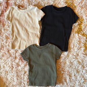 2T Tones Kids' Ribbed T-Shirt Set - Bone, Black, and Olive
